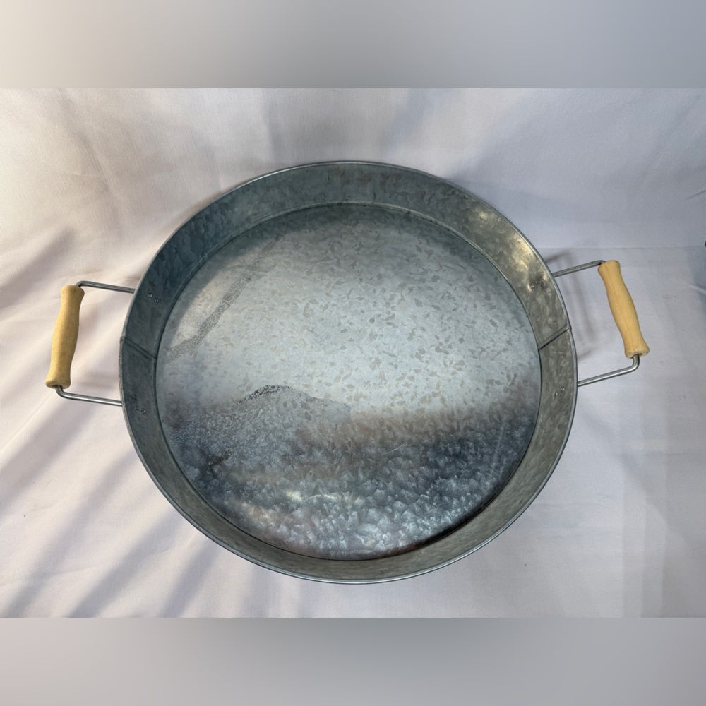 Galvanized Metal Farmhouse Tray with Wood Handles | Rustic Decor